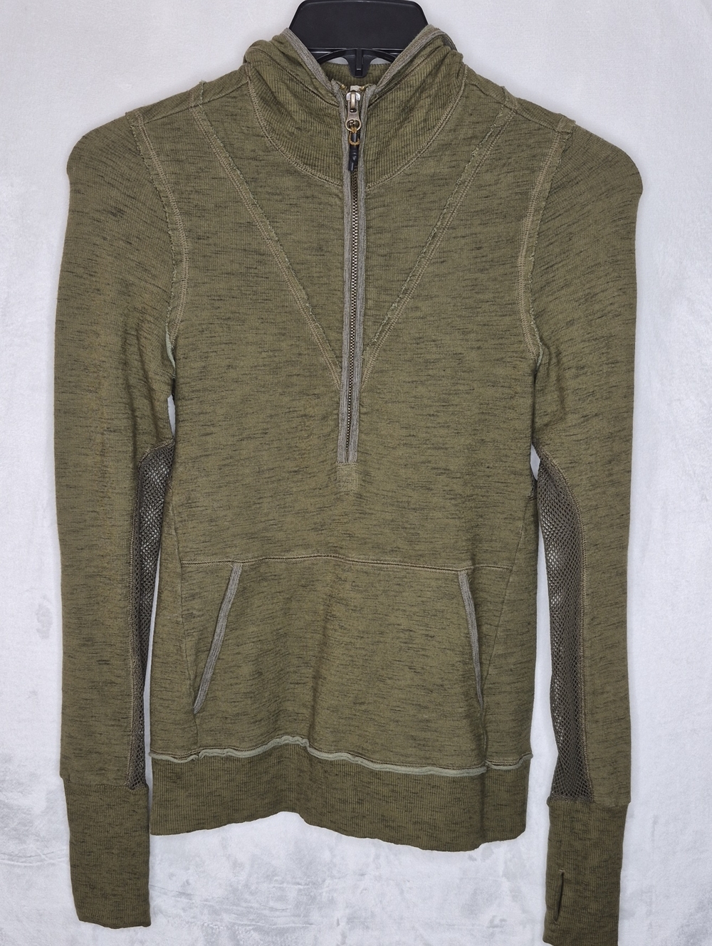 FP Movement Free People Factory Distressed Mesh Hoodie Olive Green XS